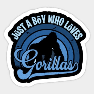 Funy Quote Just A Boy Who Loves gorillas Blue 80s Retro Vintage Sunset Gift IdeA for boys Sticker